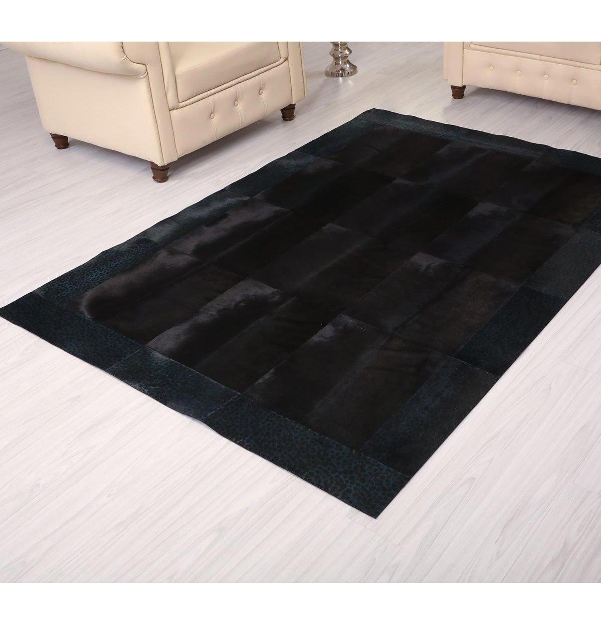 Leatinn Siyah Deri Antibakteriyel Kalın Kaymaz Taban Dikdörtgen Antre-Oturma Odası-Salon-Yatak Odası Halısı 100x300 cm