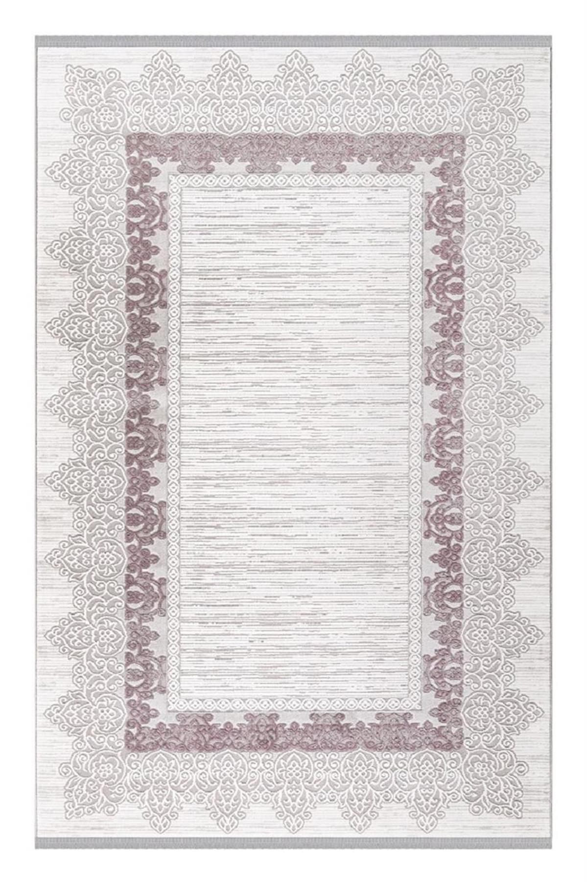 İpek Mekik Halı Anisa 15530 Pembe 10 mm Akrilik Yıkanabilir Orta Kaymaz Dikdörtgen Makine Dokuma Antre-Çocuk Odası-Salon-Yatak Odası Halısı 100x300 cm
