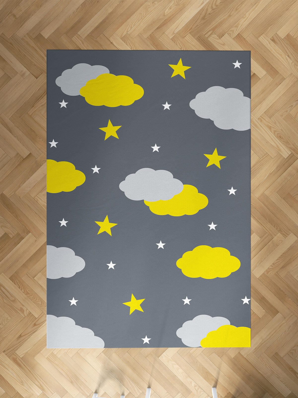 Mekta Home Bulut-Yıldız Çok Renkli 10 mm Antibakteriyel Yıkanabilir İnce Kaymaz Dot Taban Dikdörtgen Makine Dokuma Çocuk Odası Halısı 80x120 cm