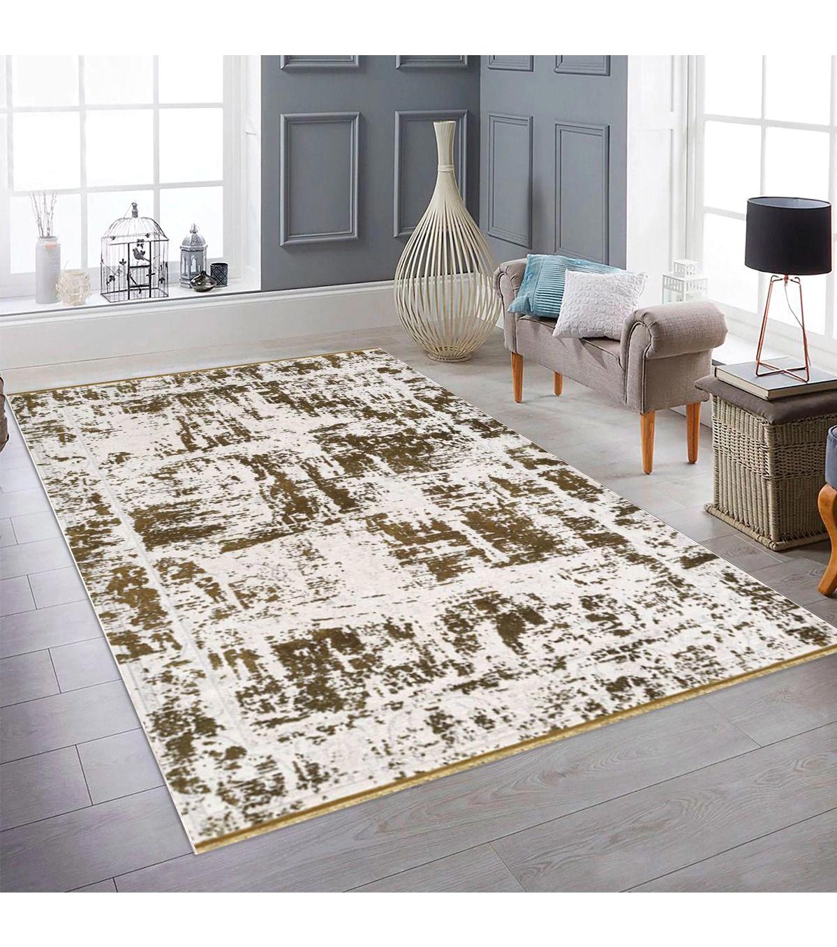 Royal Halı Da Vinci Gri-Yeşil 6 mm İpek Toz Tutmaz Yıkanabilir Kalın Kaymaz Lateks Taban Dikdörtgen Makine Dokuma Salon Halısı 80x300 cm