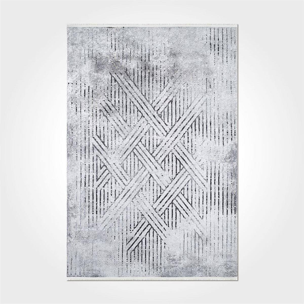 Crea Halı 2264PC Gri Pamuk-Polyester Yıkanabilir İnce Kaymaz Dikdörtgen Makine Dokuma Salon Halısı 120x180 cm