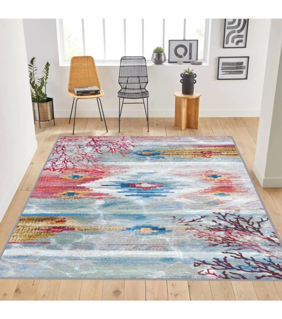 Rovigo Home RVG1781 Çok Renkli 8 mm Polyester Antibakteriyel-Leke Tutmaz-Toz Tutmaz Yıkanabilir İnce Kaymaz Dot Taban Dikdörtgen Makine Dokuma Salon Halısı 120x180 cm