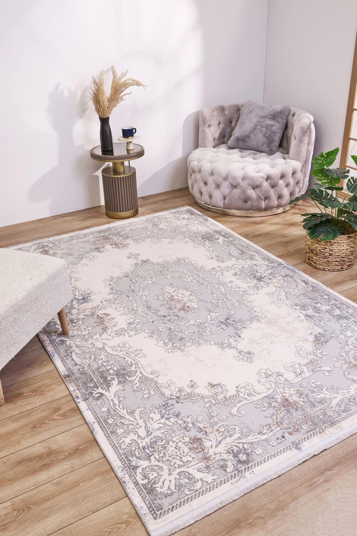 Apex Serenity 7852 Çok Renkli Pamuk Yıkanabilir İnce Kaymaz Jüt Taban Dikdörtgen Makine Dokuma Salon Halısı 140x220 cm