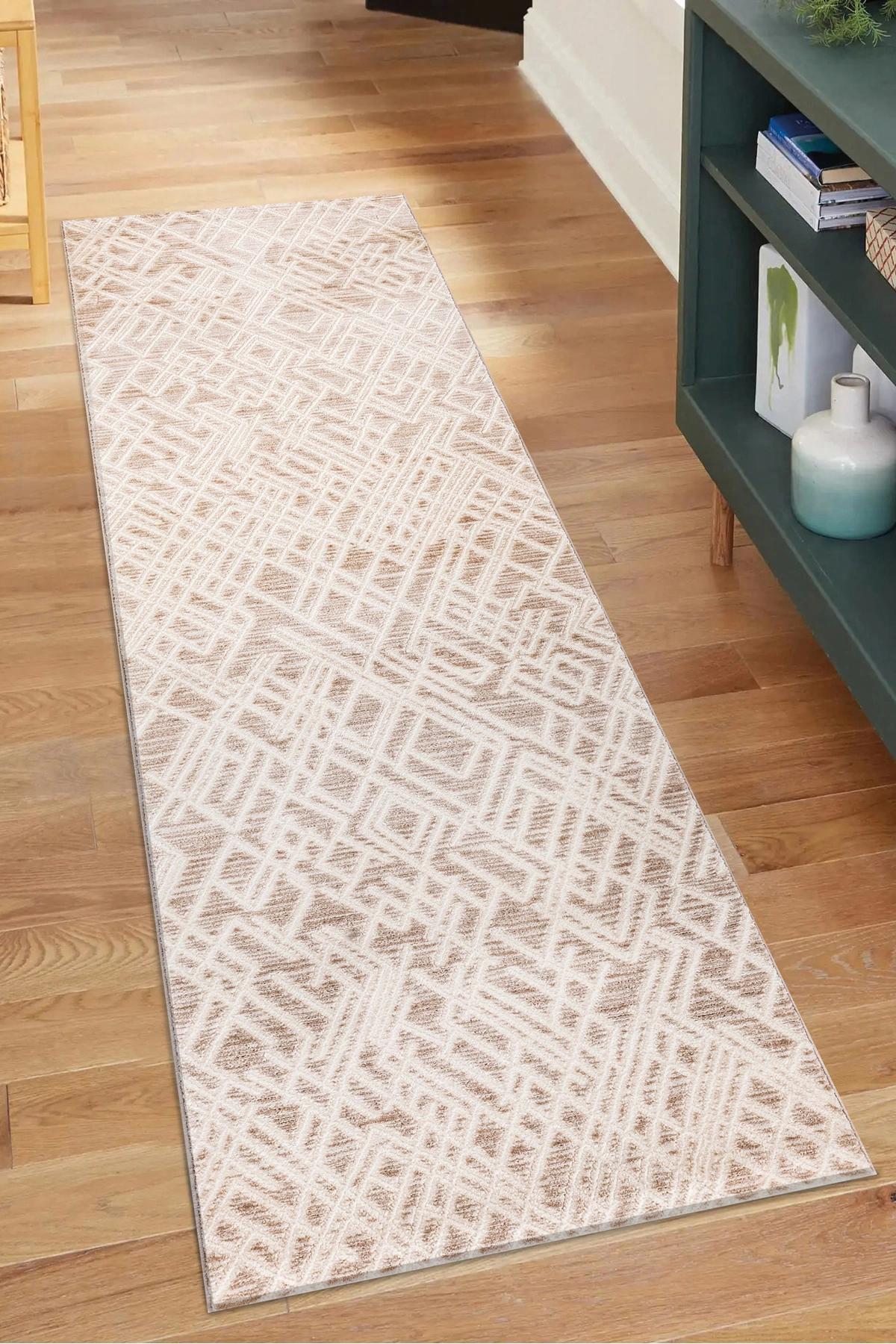 Şehrazat Home 1320 Bej-Krem 0.9 mm Polyester Antialerjenik Yıkanabilir İnce Kaymaz Dikdörtgen Makine Dokuma Salon Halısı 200x290 cm