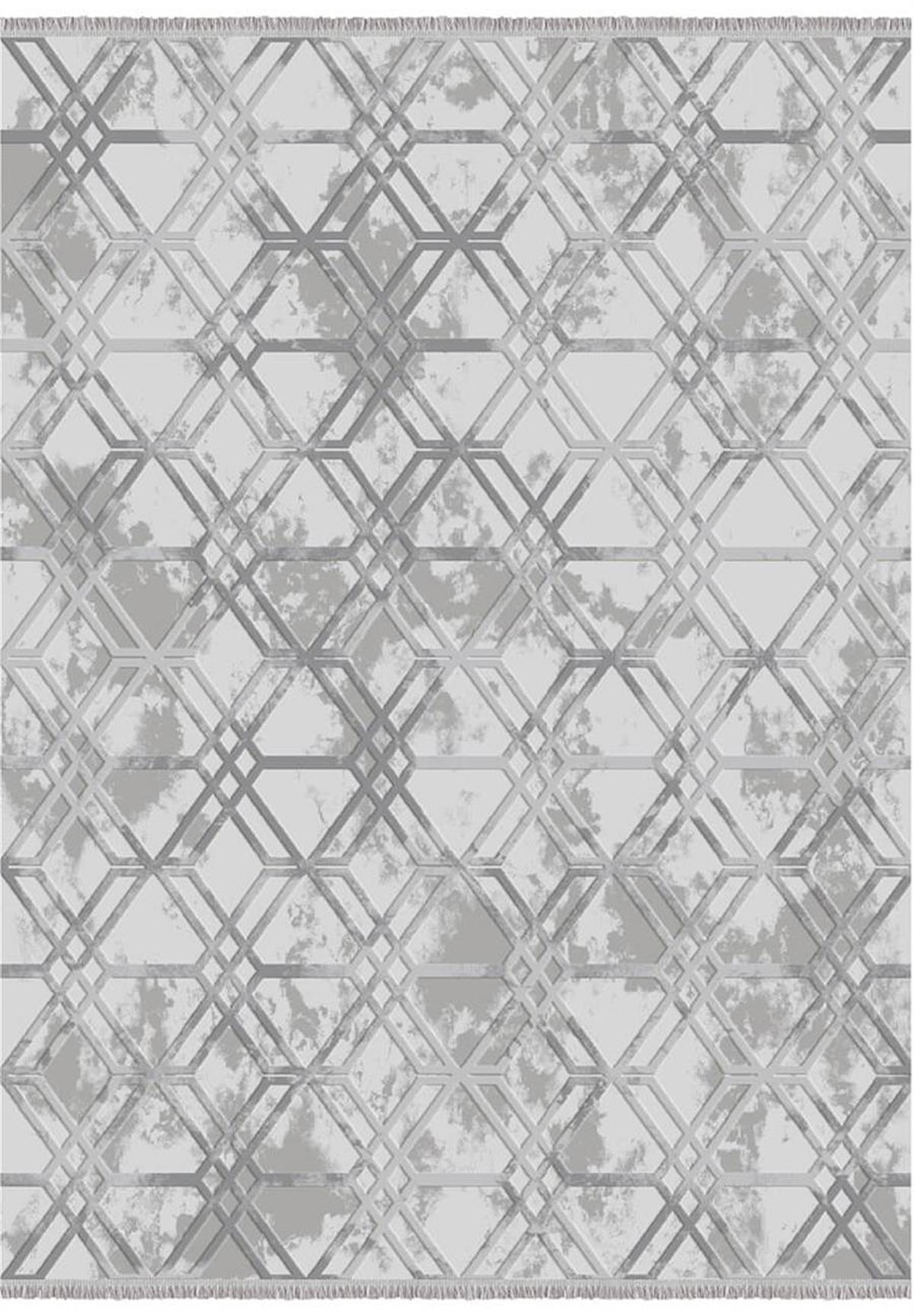 İpek Mekik Halı Gaspara 14683 Gri 11 mm Akrilik Yıkanabilir Orta Kaymaz Pamuk Taban Geometrik Dikdörtgen Makine Dokuma Antre-Çocuk Odası-Salon-Yatak Odası Halısı 180x350 cm