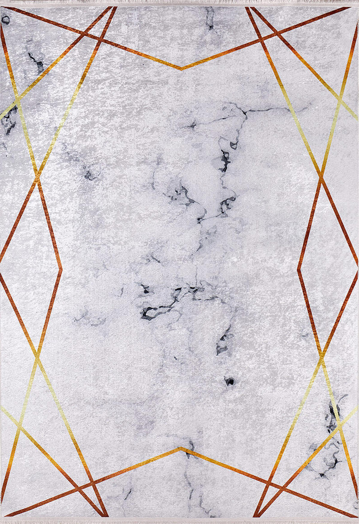 Halı Atölyesi HA201 Altın-Gri 5 mm Pamuk Yıkanabilir Orta Kaymaz Pamuk Taban Dikdörtgen Makine Dokuma Oturma Odası-Salon Halısı 200x300 cm