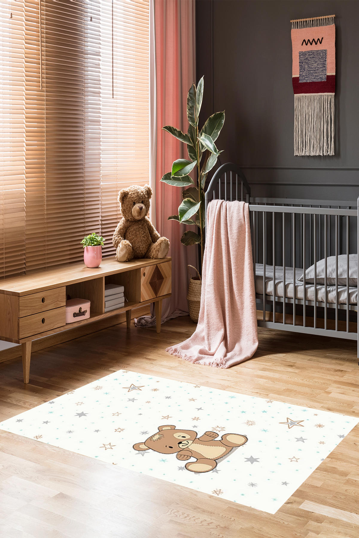 Homier Collection H-CK-10108A Bej-Kahverengi 9 mm Pamuk Antibakteriyel Yıkanabilir Orta Kaymaz Dikdörtgen Makine Dokuma Çocuk Odası Halısı 80x200 cm