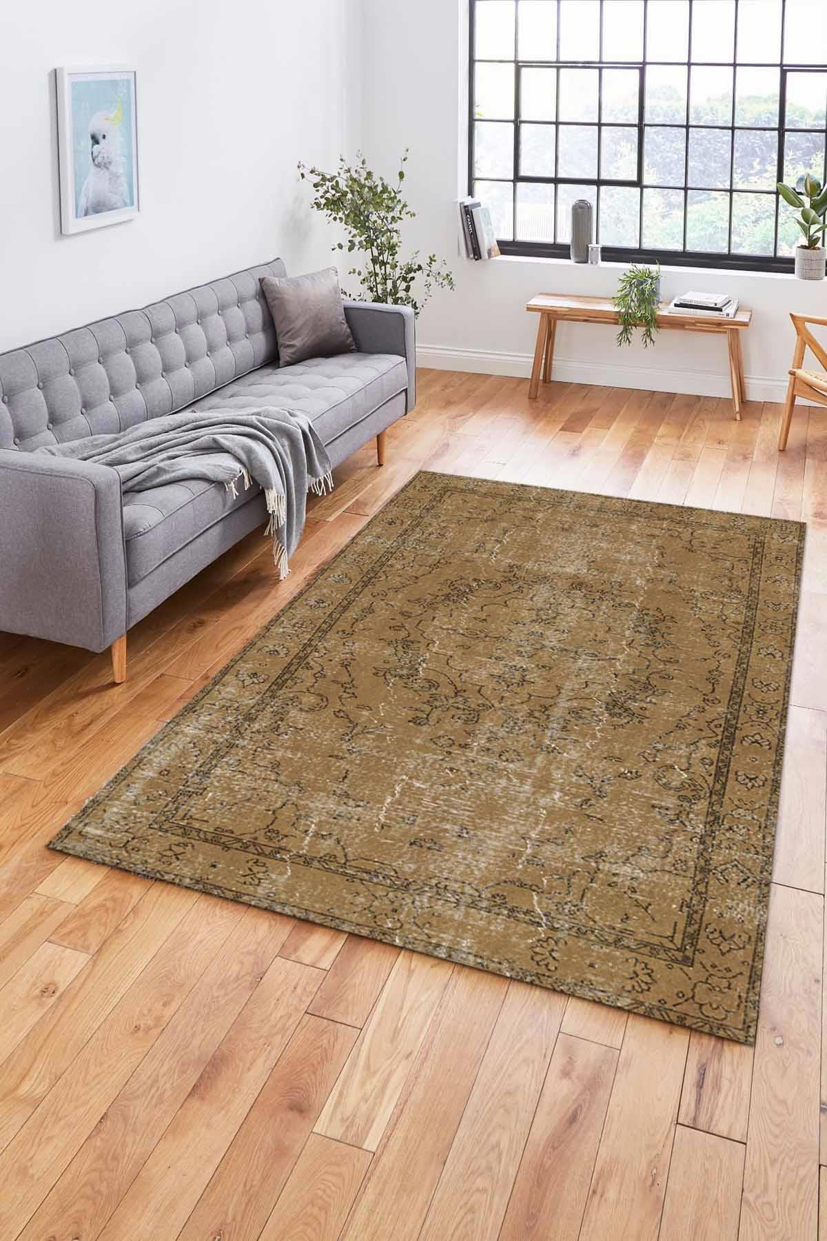 Aida Home Caffee Krem 0.5 mm Pamuk Antibakteriyel Yıkanabilir İnce Kaymaz Pamuk Taban Dikdörtgen Makine Dokuma Salon Halısı 80x150 cm