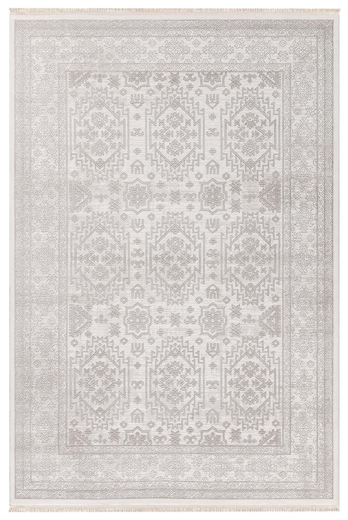 İpek Mekik Halı Mirina 1552A Krem 7 mm Polyester Toz Tutmaz Yıkanabilir Orta Kaymaz Pamuk Taban Geometrik Dikdörtgen Makine Dokuma Antre-Çocuk Odası-Salon-Yatak Odası Halısı 100x300 cm
