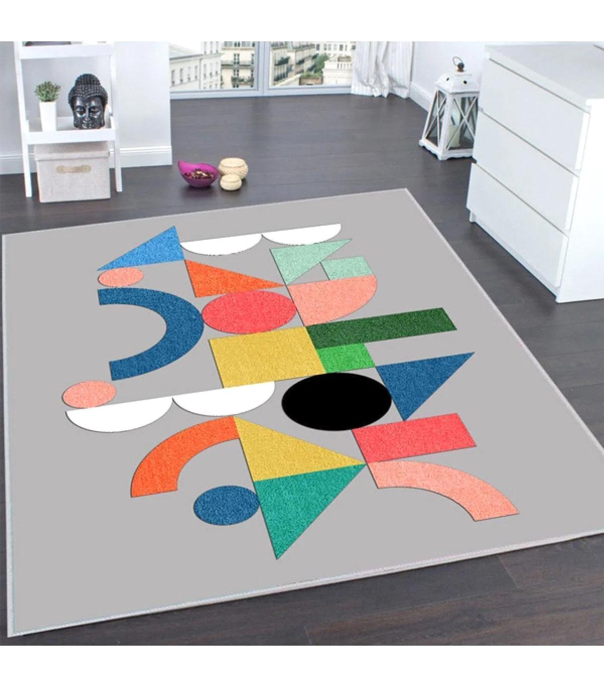 Rovigo Home RVG0199-SD926 Çok Renkli 8 mm Polyester Yıkanabilir Orta Kaymaz Dot Taban Dikdörtgen Makine Dokuma Salon Halısı 200x300 cm