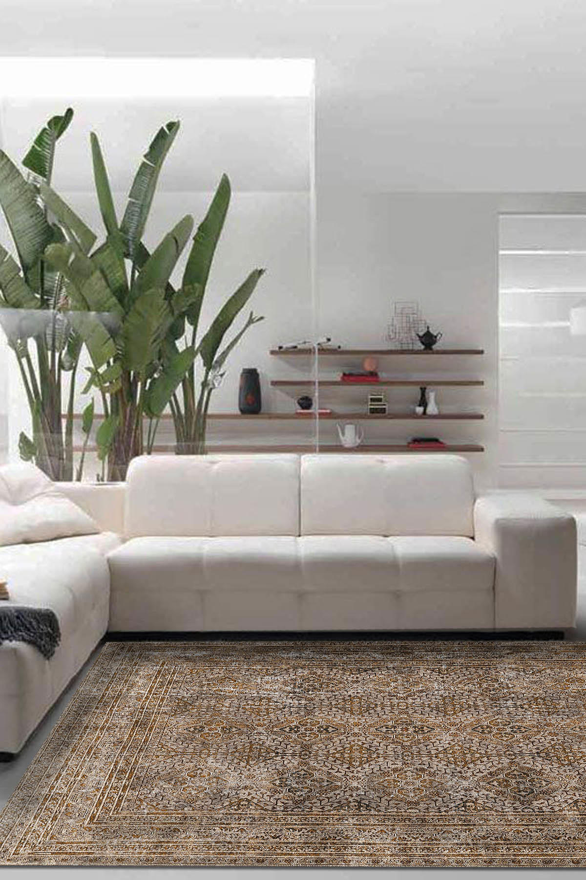 Aida Home Allix Krem 0.5 mm Pamuk Yıkanabilir İnce Kaymaz Jüt Taban Dikdörtgen Makine Dokuma Salon Halısı 50x80 cm