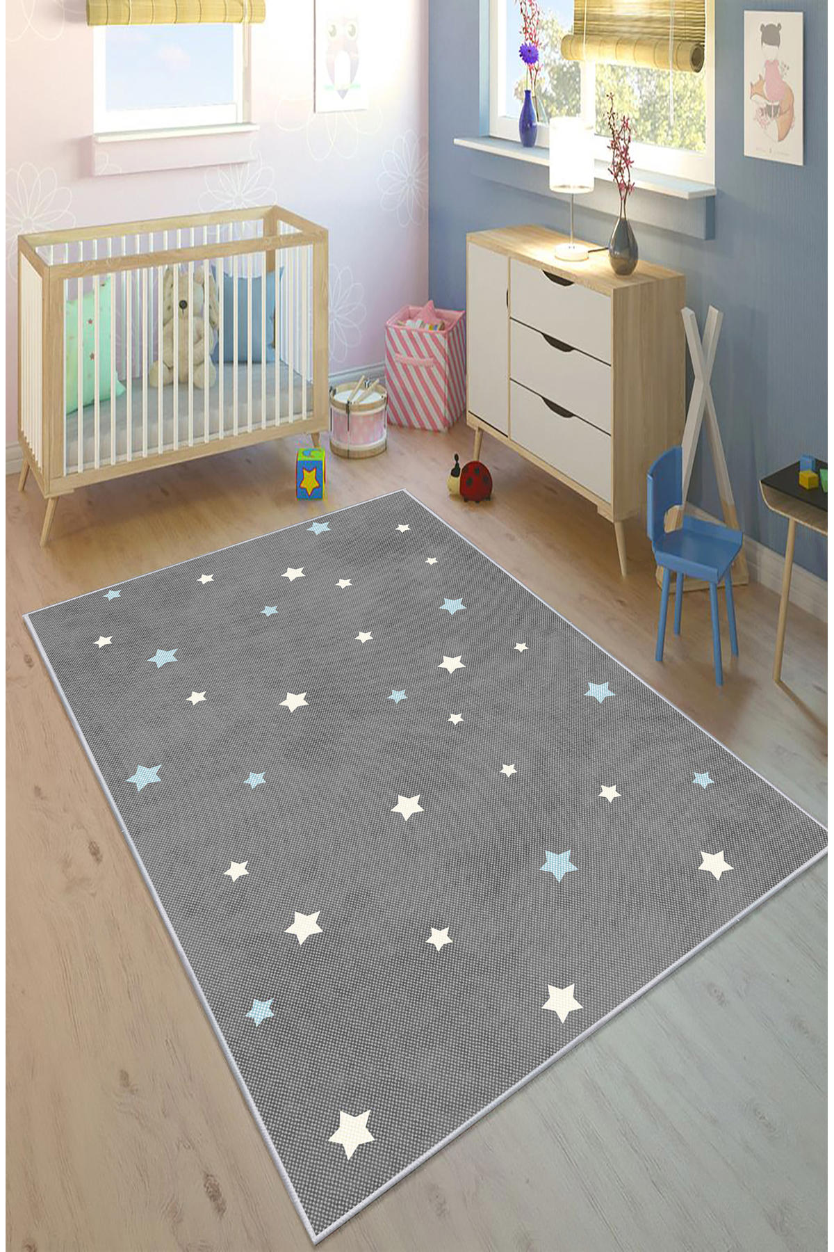 Artizon ART-C-027 Çok Renkli 0.8 mm Polyester Toz Tutmaz Yıkanabilir İnce Kaymaz Dot Taban Dikdörtgen Makine Dokuma Çocuk Odası Halısı 100x160 cm