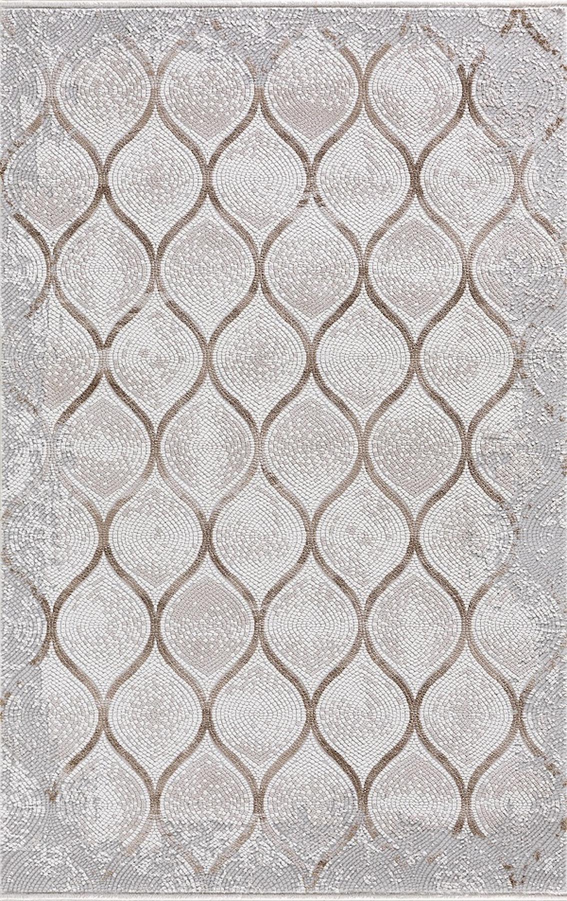 Merinos Therapy 19111 Kahverengi - Krem 12 mm Viskon Yumuşak Yıkanabilir Kalın Kaymaz Dot Taban Dikdörtgen Makine Dokuma Salon Halısı 120x180 cm