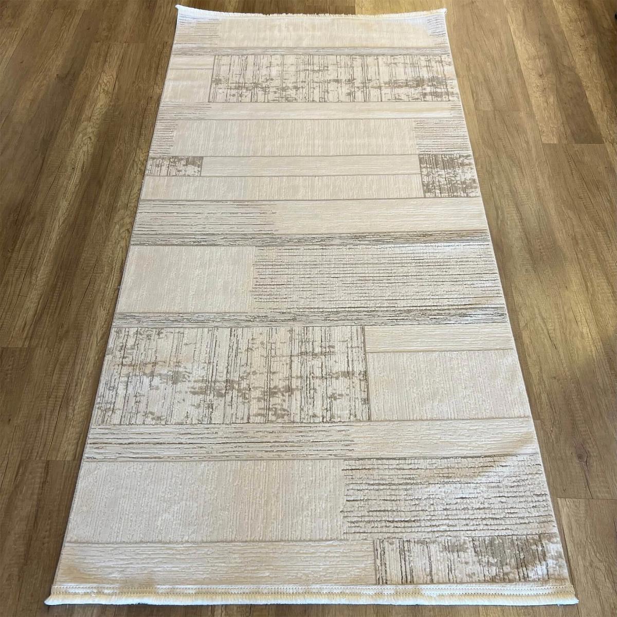 Luxess Halı Valeria 1070 Bej 8 mm Mikropolyester Antibakteriyel Yıkanabilir İnce Kaymaz Dikdörtgen Makine Dokuma Salon Halısı 100x150 cm