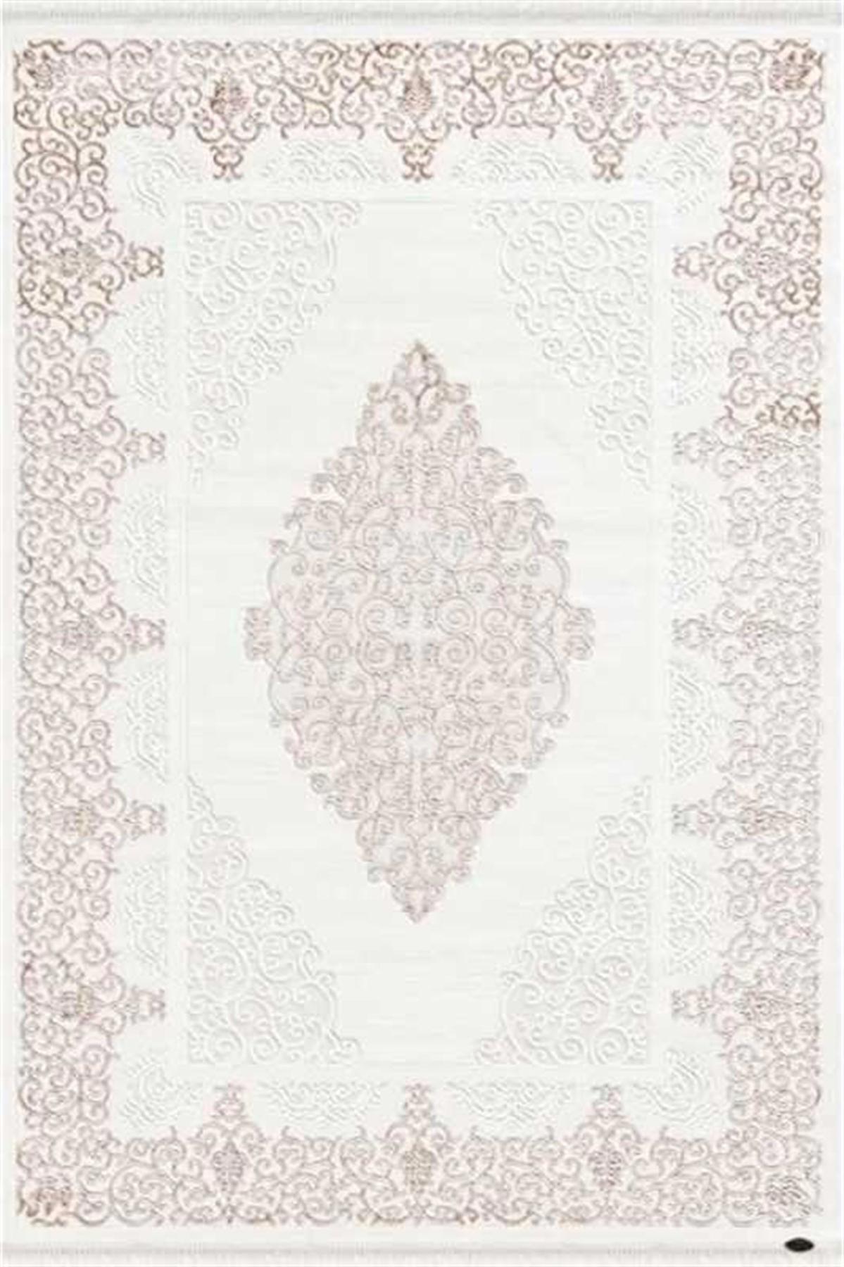 Dinarsu Gold GD001 Krem 12 mm Akrilik Silinebilir Yıkanabilir Orta Kaymaz Dikdörtgen Makine Dokuma Oturma Odası Halısı 80x400 cm
