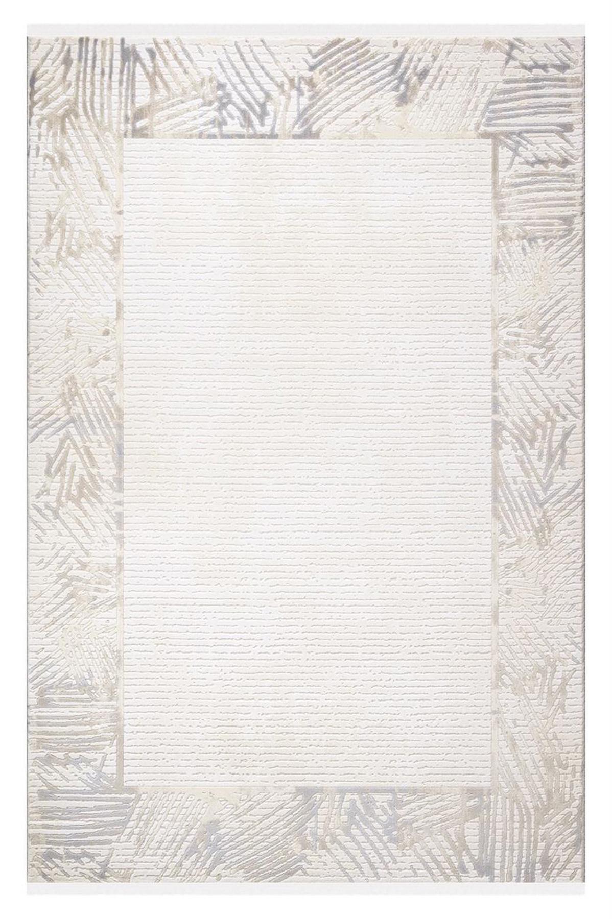 İpek Mekik Halı Sardes 6455A Krem 11 mm Akrilik Yıkanabilir Orta Kaymaz Pamuk Taban Dikdörtgen Makine Dokuma Antre-Çocuk Odası-Salon-Yatak Odası Halısı 140x200 cm