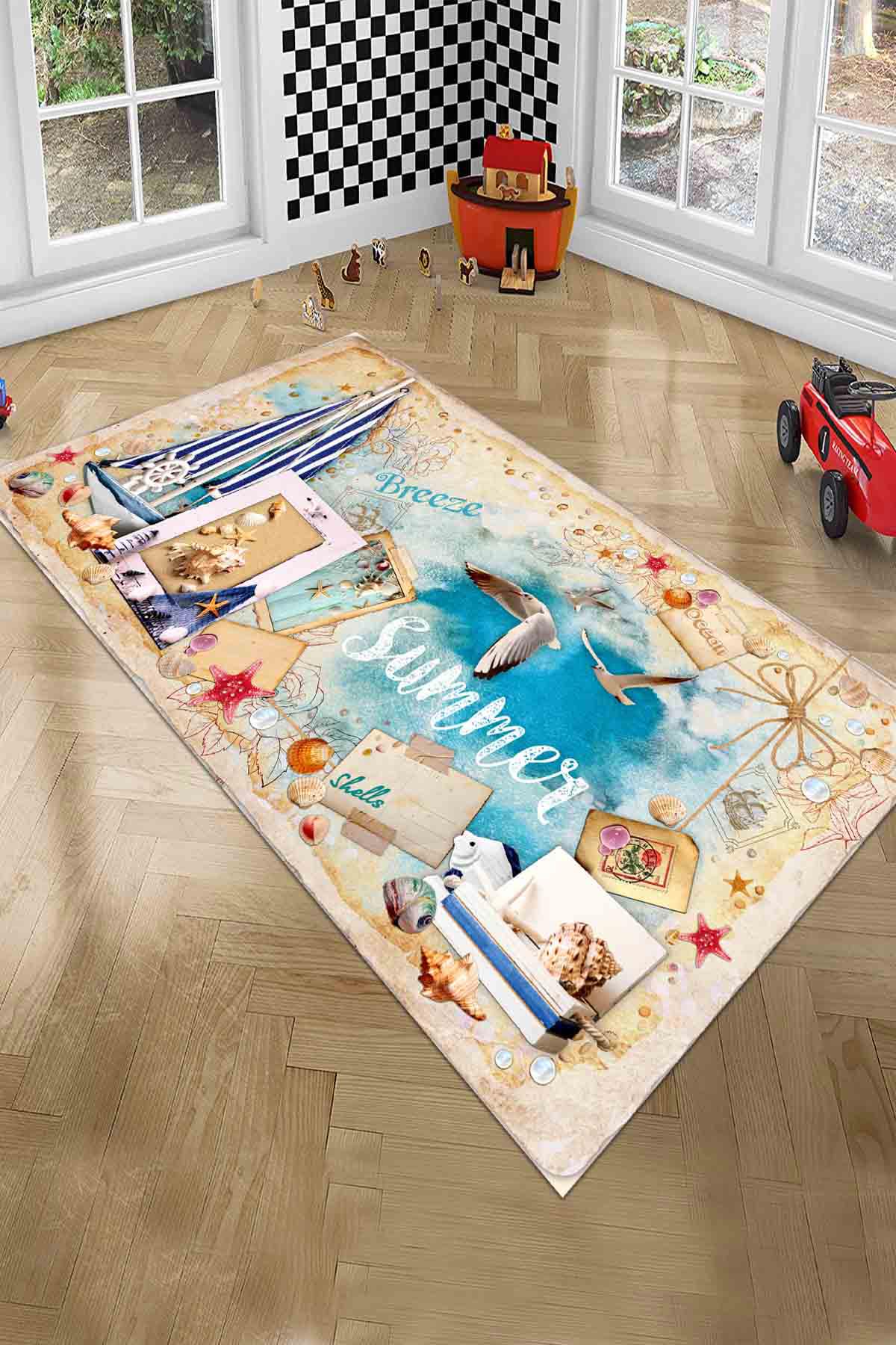 Latte Dizayn Elvio Krem 0.5 mm Pamuk Antibakteriyel Yıkanabilir İnce Kaymaz Dikdörtgen Makine Dokuma Çocuk Odası Halısı 80x150 cm