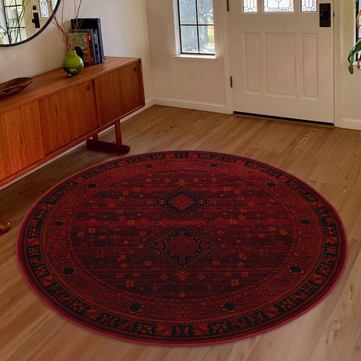Giza Home 2959H Bordo 8 mm Polipropilen Yıkanabilir İnce Kaymaz Yuvarlak Makine Dokuma Salon Halısı 200x290 cm