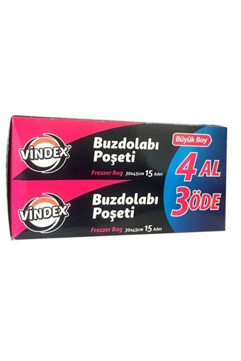 Vindex Büyük 30x45 Buz Dolabı Poşeti 4x15 Adet