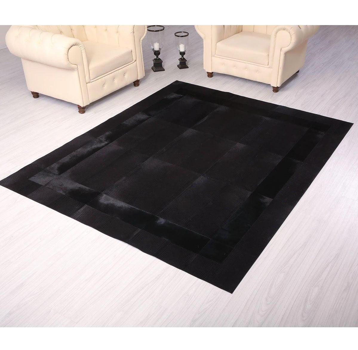 Leatinn Siyah Deri Yıkanabilir İnce Kaymaz Jüt Taban Dikdörtgen Makine Dokuma Salon Halısı 160x230 cm