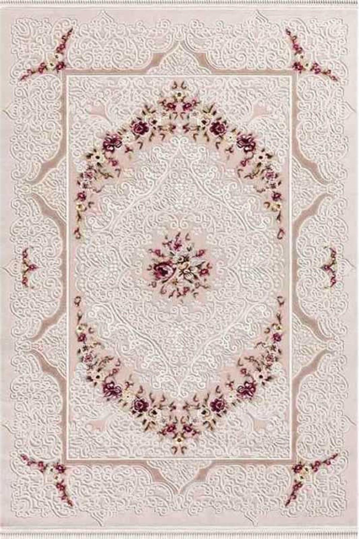 Dinarsu 15849 Pembe 11 mm Akrilik Silinebilir Yıkanabilir Orta Kaymaz Dikdörtgen Makine Dokuma Oturma Odası Halısı 120x180 cm