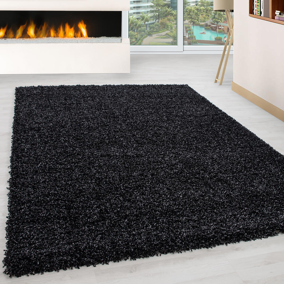 Wide Shop Antrasit 30 mm Polipropilen Antibakteriyel Yıkanabilir Kalın Kaymaz Lateks Taban Dikdörtgen Makine Dokuma Salon Halısı 100x200 cm