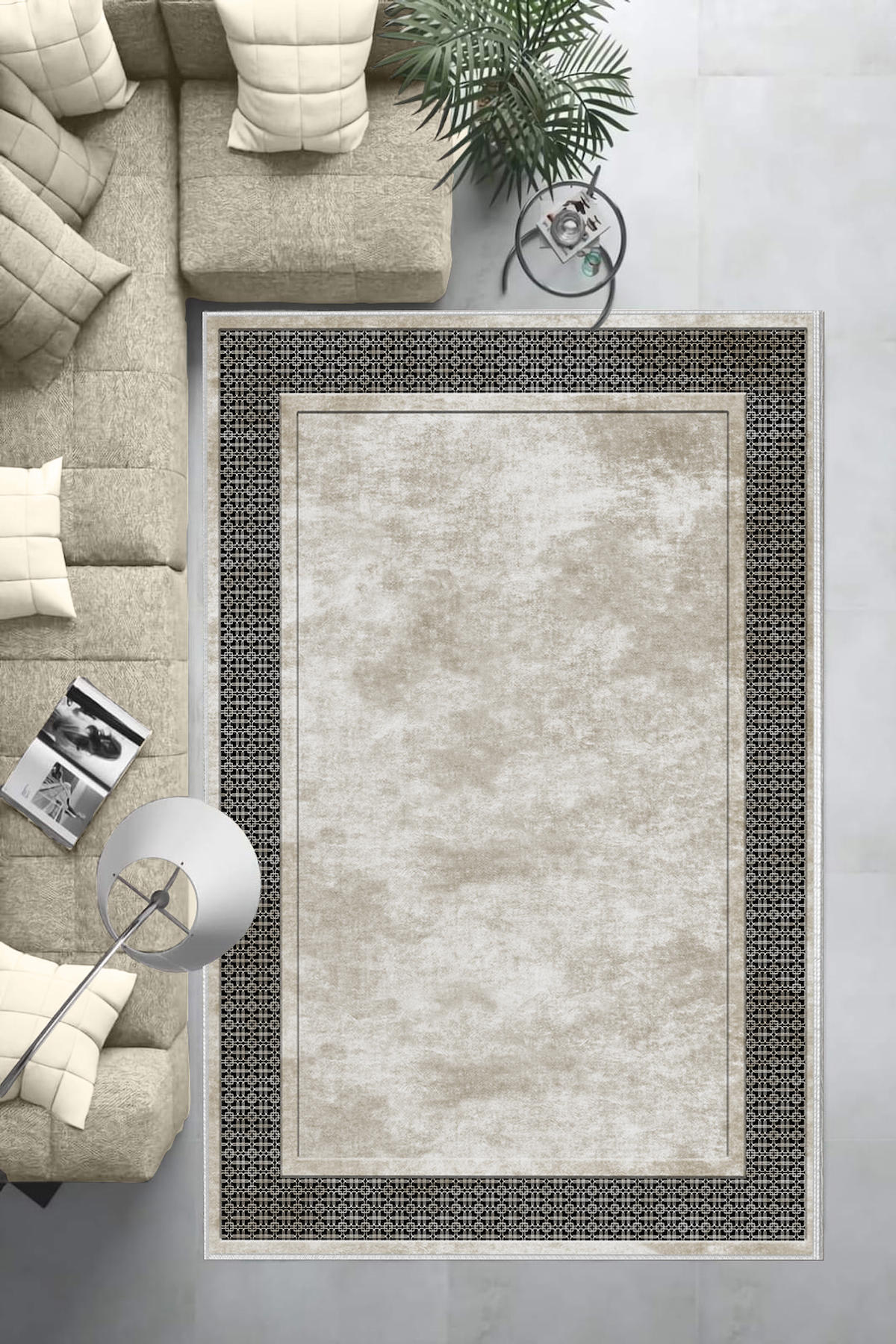 Aldora Krem 0.8 mm Polipropilen Yıkanabilir Orta Kaymaz Deri Taban Dikdörtgen Makine Dokuma Salon Halısı 160x160 cm