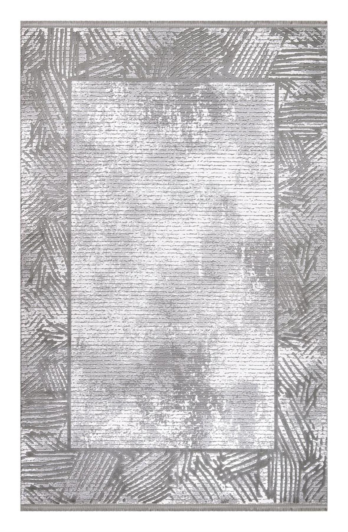 İpek Mekik Halı Sardes 6932A Gri 11 mm Akrilik Yıkanabilir Orta Kaymaz Pamuk Taban Dikdörtgen Makine Dokuma Antre-Çocuk Odası-Salon-Yatak Odası Halısı 180x280 cm