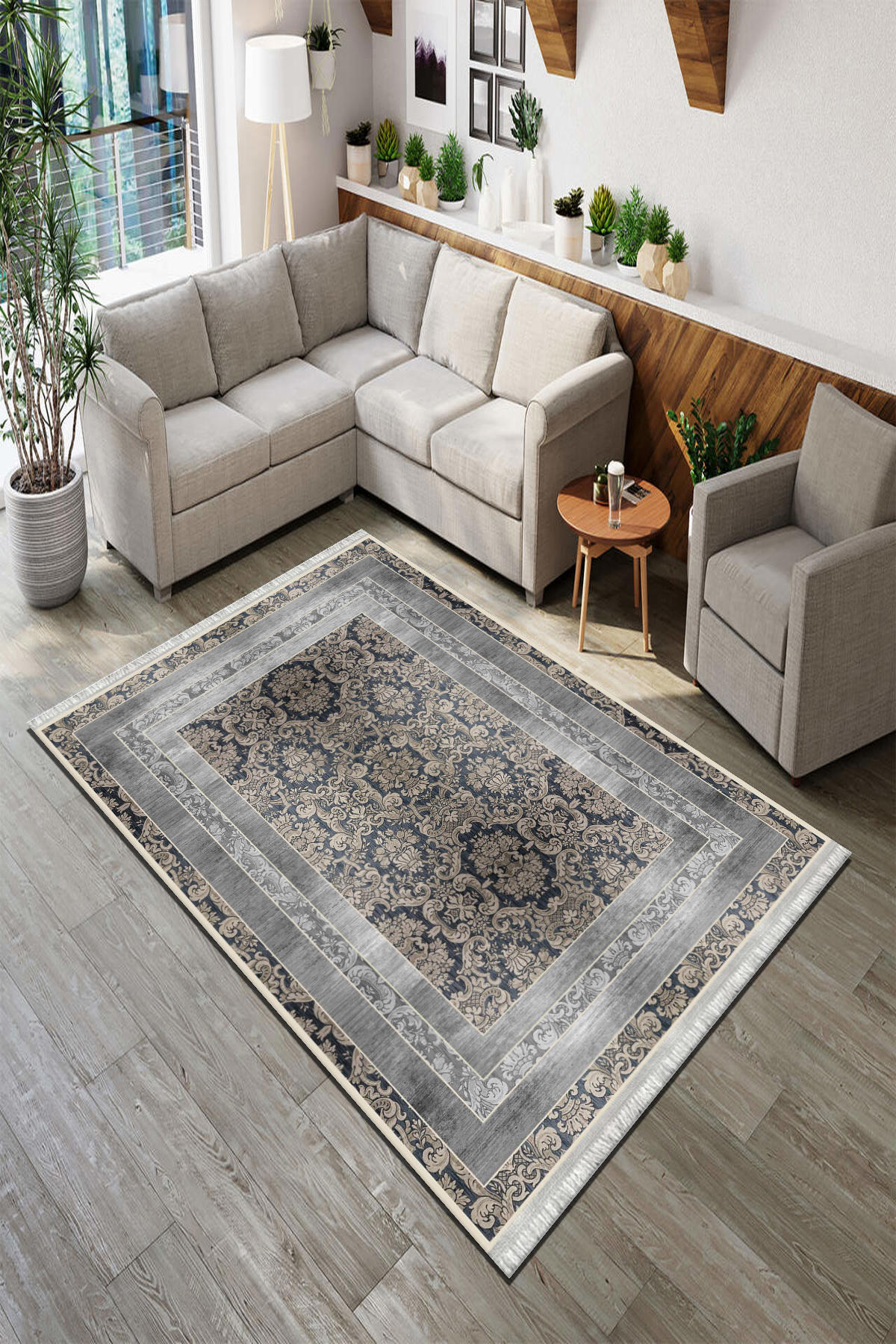 Roslyn Home Kahverengi 6 mm Polyester Antibakteriyel Yıkanabilir İnce Kaymaz Dot Taban Kare Makine Dokuma Salon Halısı 240x340 cm