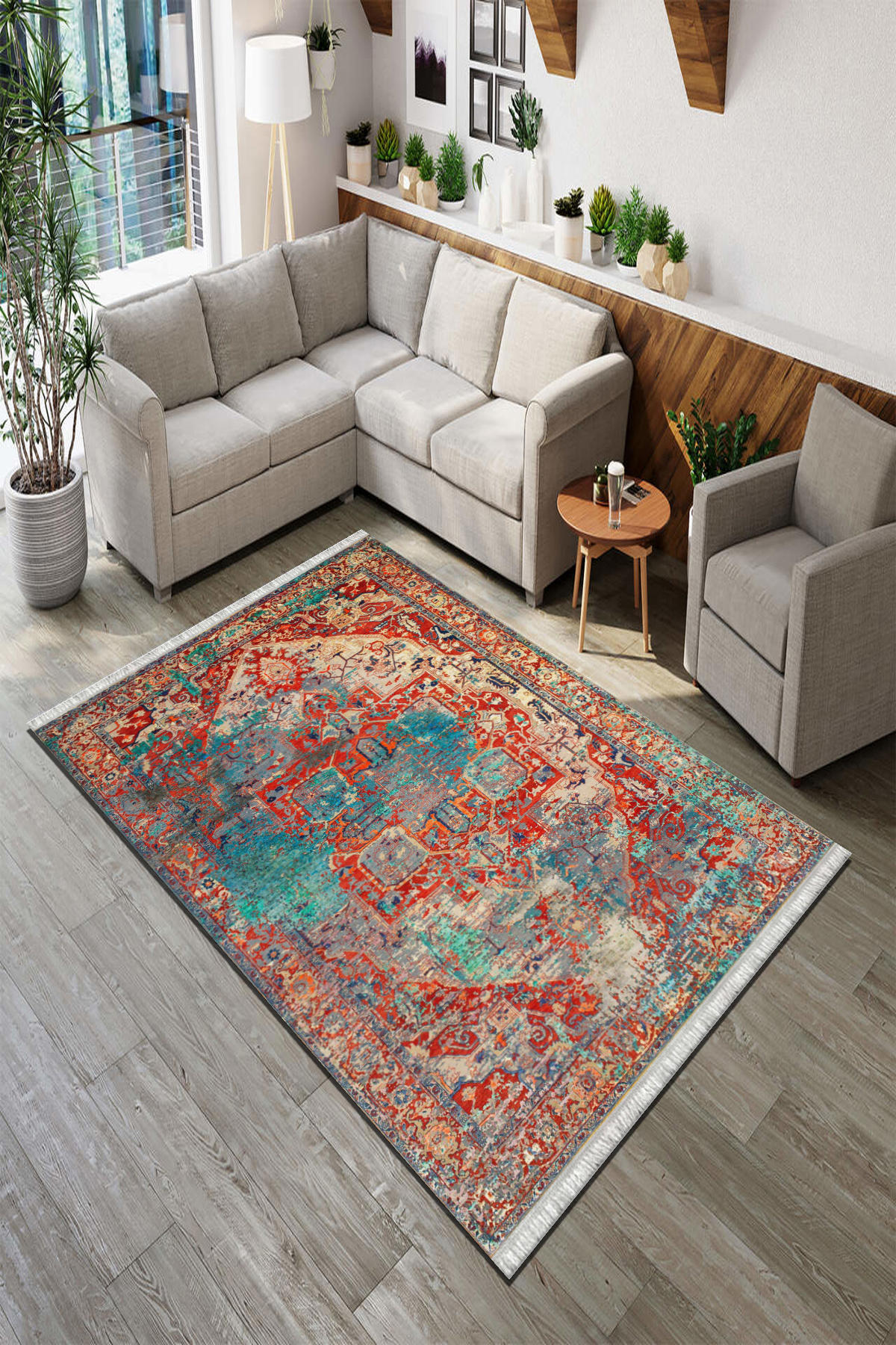 Roslyn Home Çok Renkli 6 mm Polyester Toz Tutmaz Yıkanabilir İnce Kaymaz Dot Taban Dikdörtgen Makine Dokuma Salon Halısı 120x180 cm