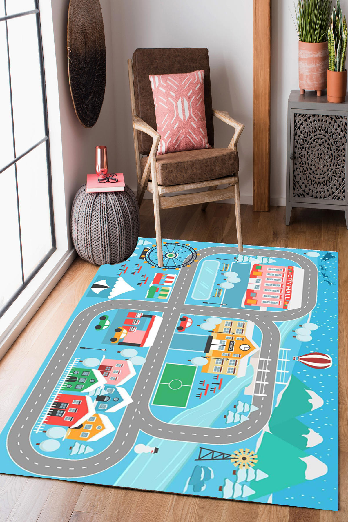 Homier Collection H-CK-10197A Krem 7 mm Pamuk Antibakteriyel Yıkanabilir Orta Kaymaz Dot Taban Dikdörtgen Makine Dokuma Çocuk Odası Halısı 195x290 cm