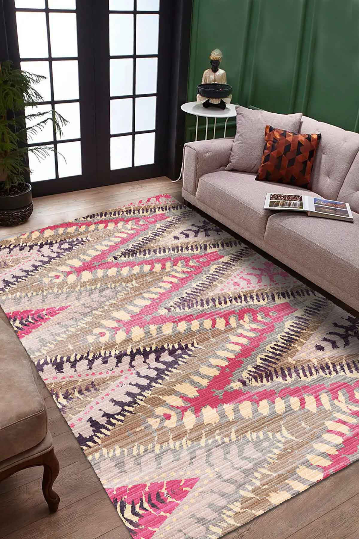Aida Home Lona Krem 0.5 mm Pamuk Yıkanabilir İnce Kaymaz Jüt Taban Dikdörtgen Makine Dokuma Salon Halısı 160x300 cm