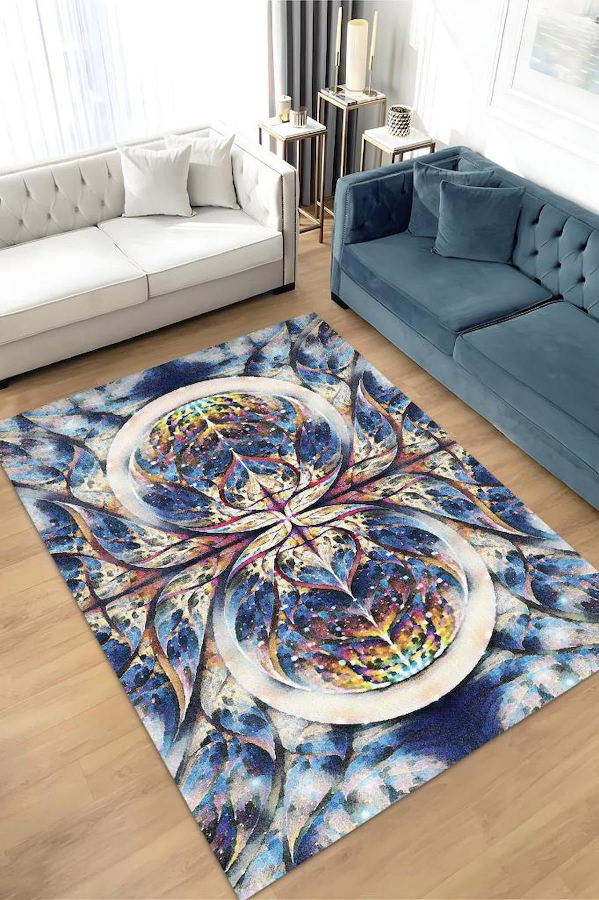 Homshtag Gök Saati Krem 4 mm Pamuk Antistatik Yıkanabilir İnce Kaymaz Dikdörtgen Makine Dokuma Salon Halısı 200x300 cm