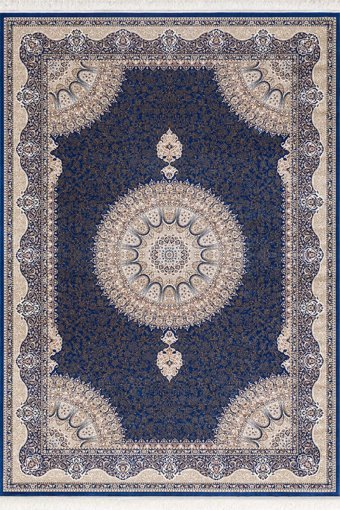 Royal Halı Yadigar JE01C Krem - Mavi 5 mm Polyester Toz Tutmaz Yıkanabilir Kalın Kaymaz Lateks Taban Dikdörtgen Makine Dokuma Salon Halısı 80x150 cm