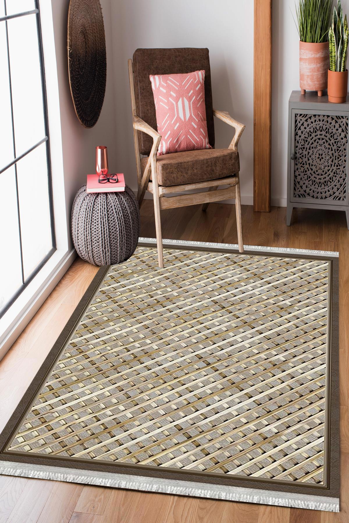 Enbe Collection E-MD0059 Çok Renkli 5 mm Pamuk Silinebilir Yıkanabilir Orta Kaymaz Dot Taban Dikdörtgen Makine Dokuma Oturma Odası Halısı 200x290 cm