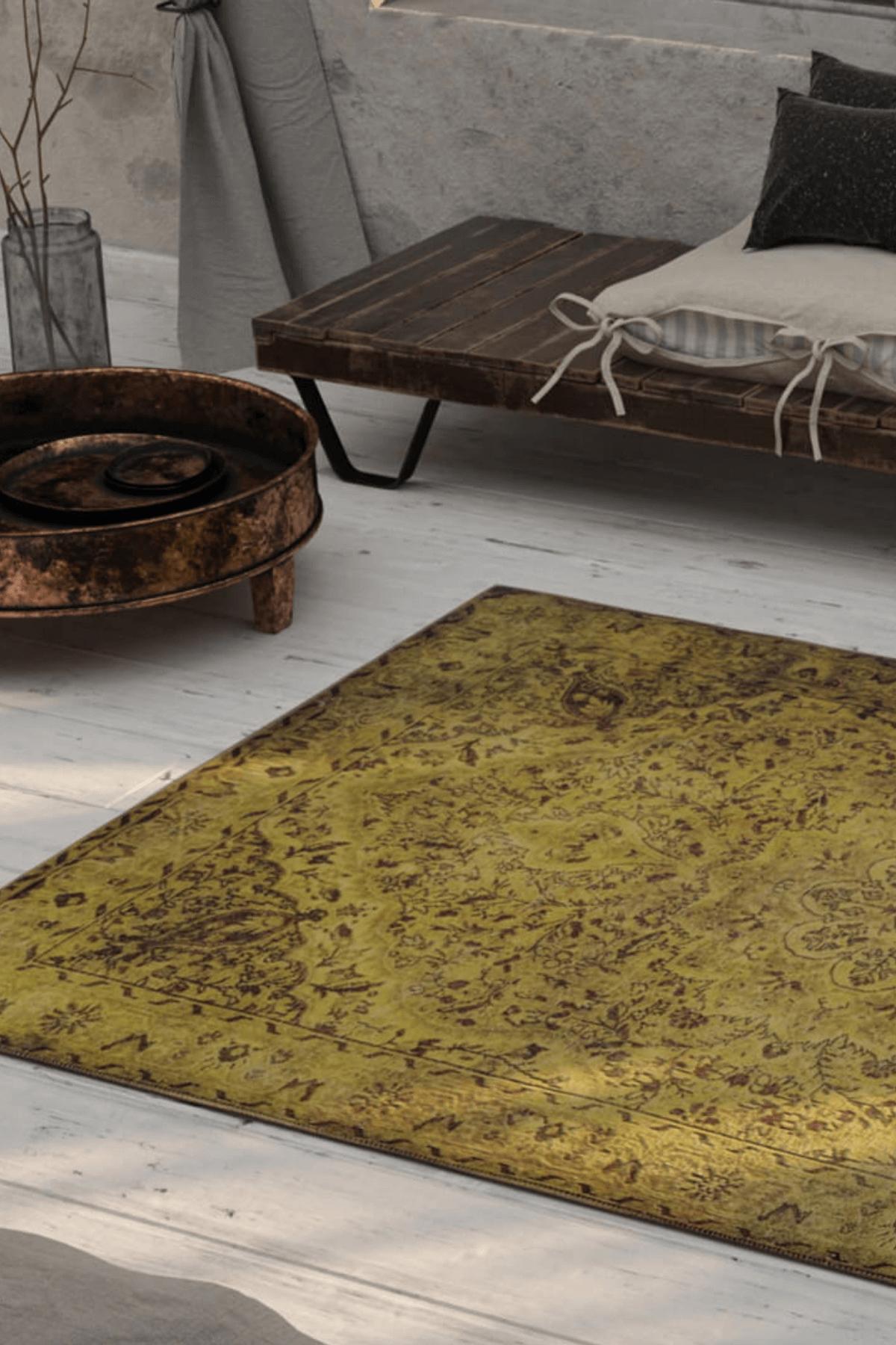 Artloop AL-24 Çok Renkli 4 mm Polyester Yıkanabilir İnce Kaymaz Jüt Taban Dikdörtgen Makine Dokuma Salon Halısı 120x180 cm