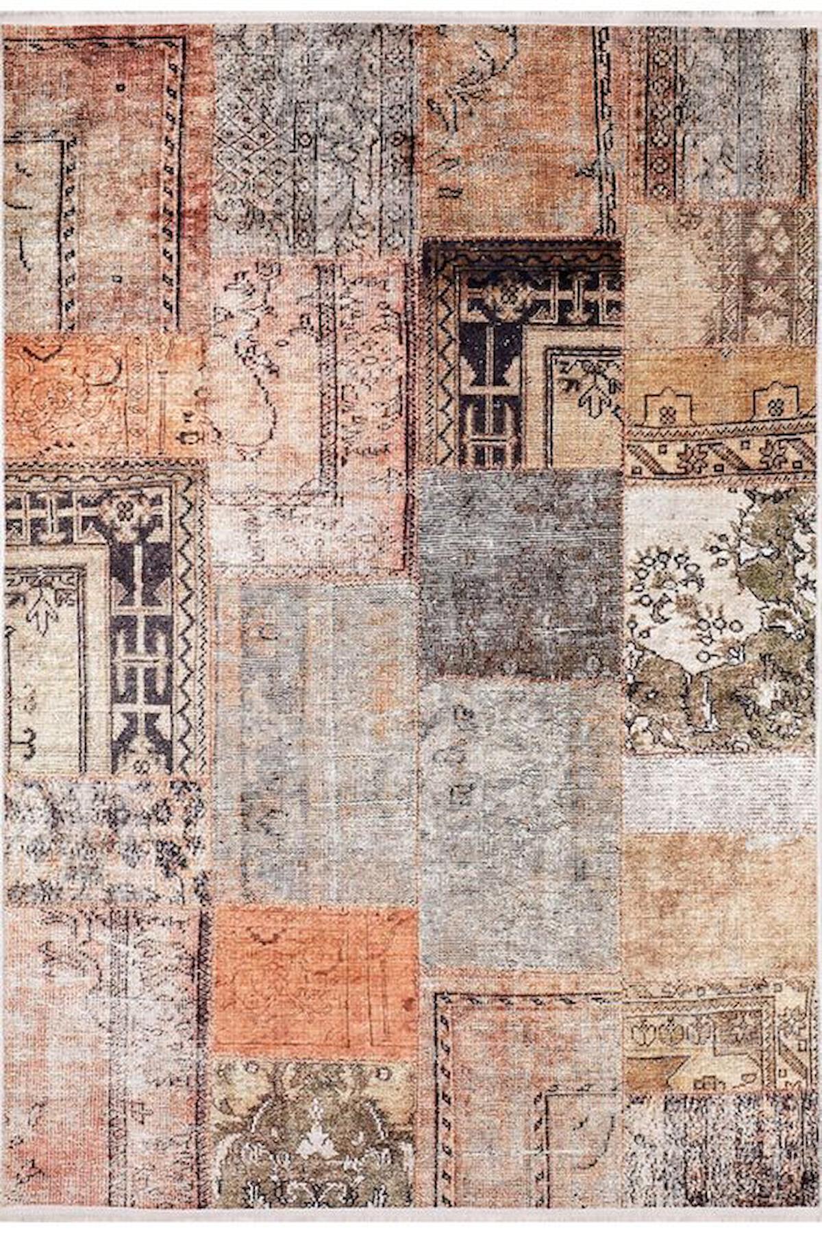 Halı Atölyesi HK068 Kahverengi 5 mm Pamuk Yıkanabilir Kaymaz Taban Dikdörtgen Makine Dokuma Salon Halısı 120x230 cm