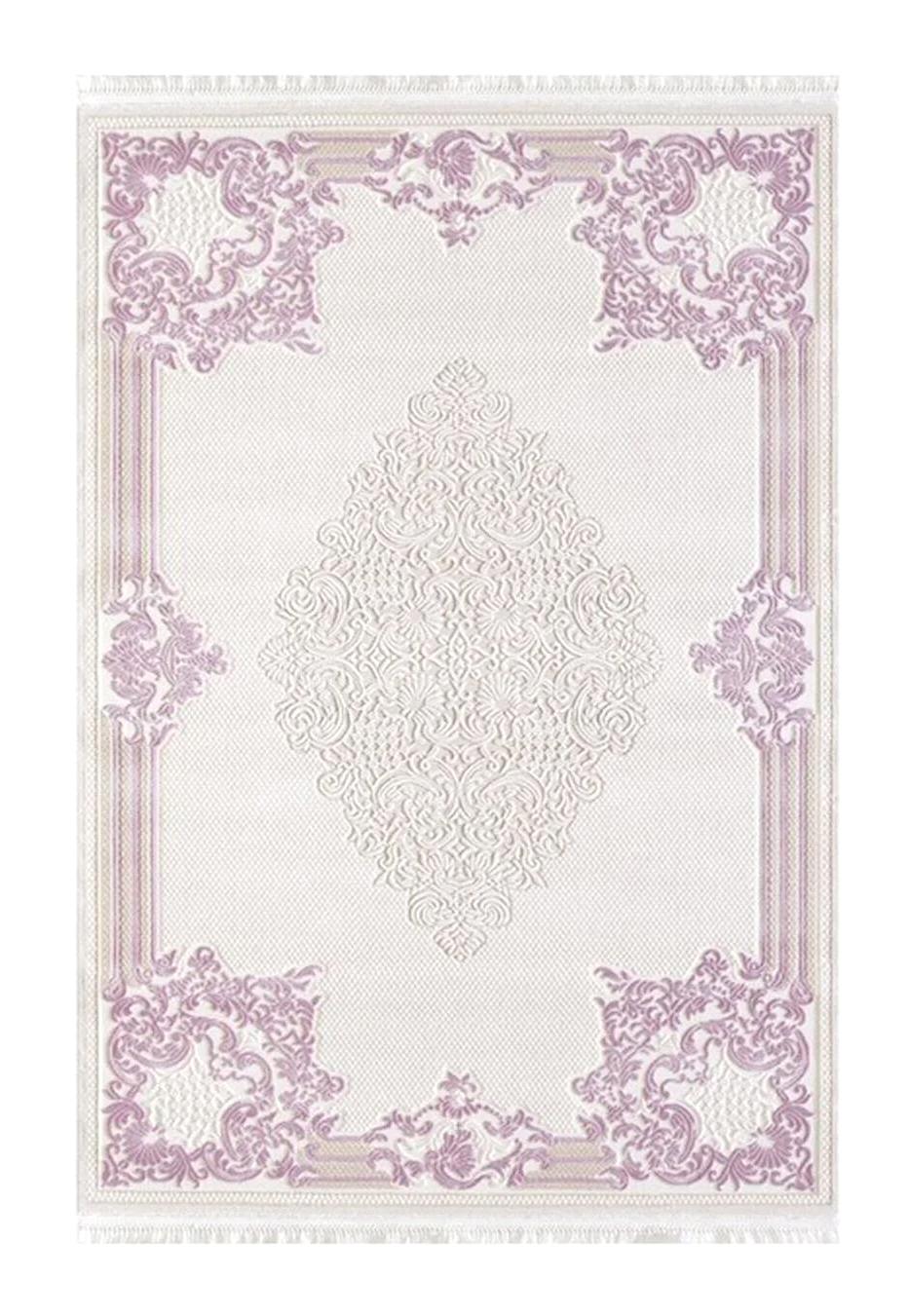 Royal Halı Topkapı G555C Krem - Mor 12 mm Akrilik Toz Tutmaz Yıkanabilir Kalın Kaymaz Lateks Taban Dikdörtgen Makine Dokuma Salon Halısı 100x150 cm