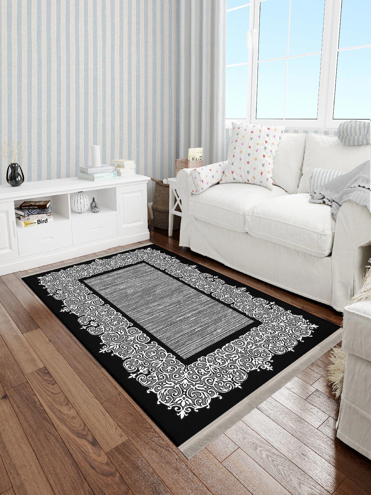 Enbe Collection E-KS3079E Krem 5 mm Pamuk Antibakteriyel Yıkanabilir Orta Kaymaz Dot Taban Dikdörtgen Makine Dokuma Oturma Odası Halısı 80x120 cm