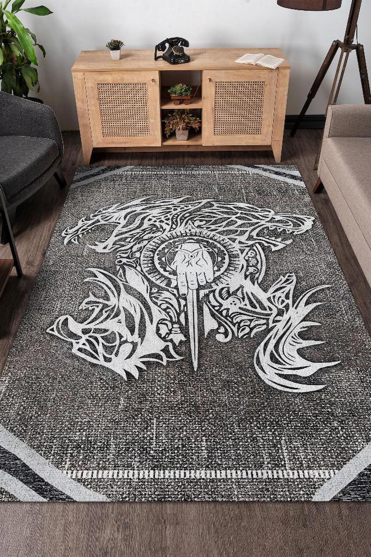 Homshtag Game Of Thrones Gri 4 mm Pamuk Antistatik Yıkanabilir İnce Kaymaz Dikdörtgen Makine Dokuma Genç Odası Halısı 100x200 cm