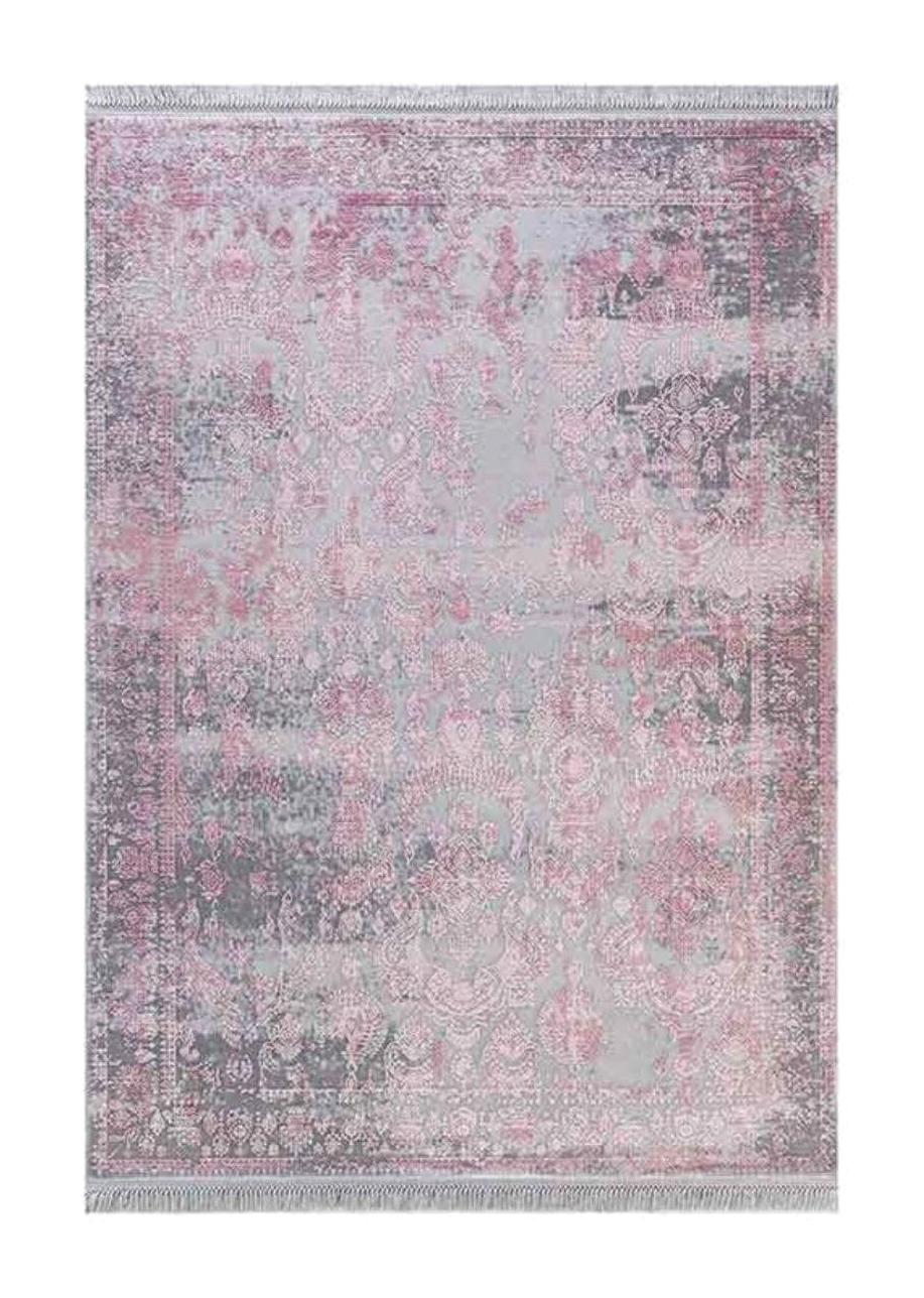 Mevlana Bazaar 51263I Gri-Pembe Pamuk Yıkanabilir İnce Kaymaz Jüt Taban Dikdörtgen Makine Dokuma Salon Halısı 200x1150 cm
