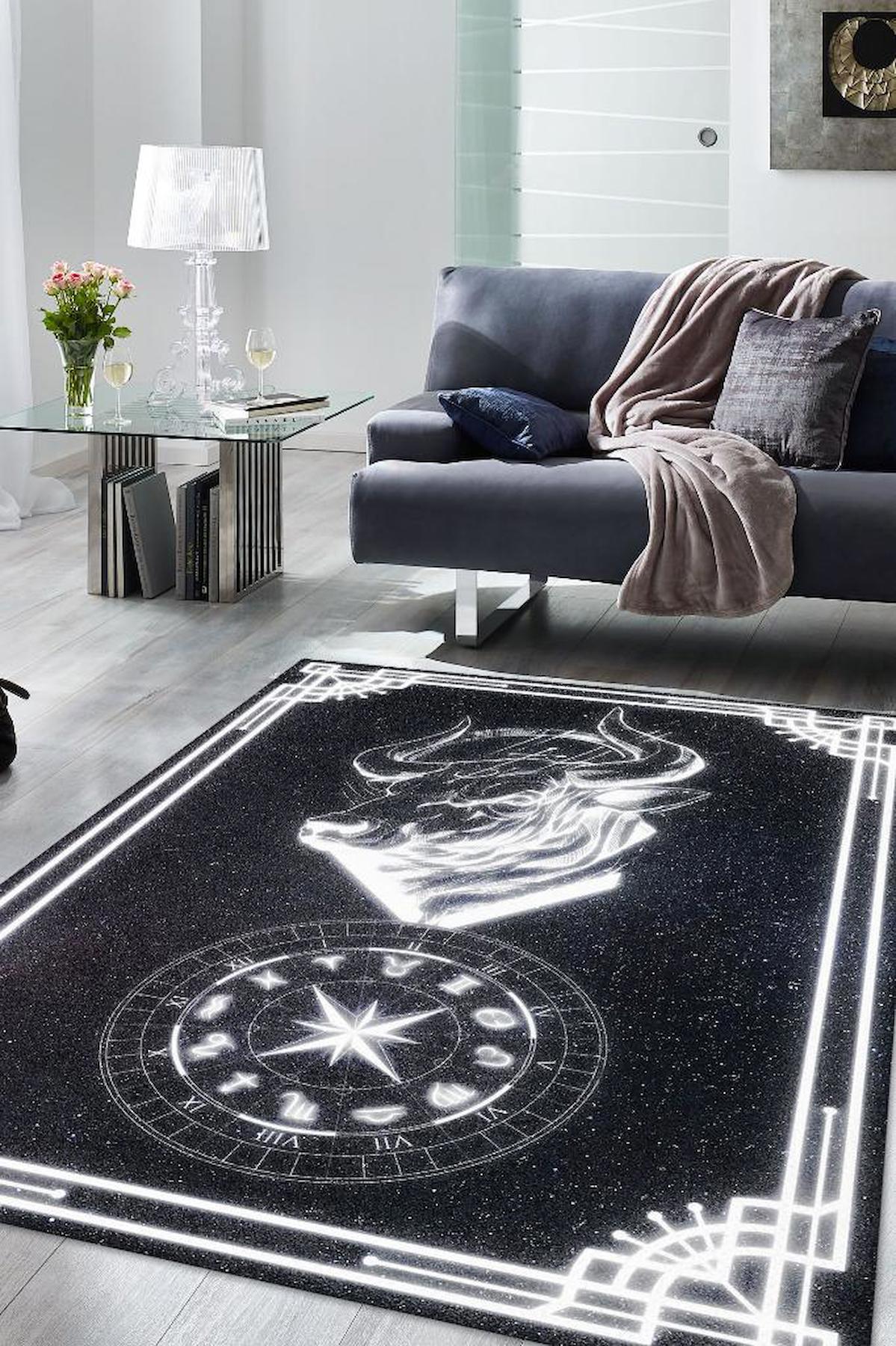 Homshtag Boğa Burcu Krem 4 mm Pamuk Antistatik Yıkanabilir İnce Kaymaz Dikdörtgen Makine Dokuma Salon Halısı 200x290 cm