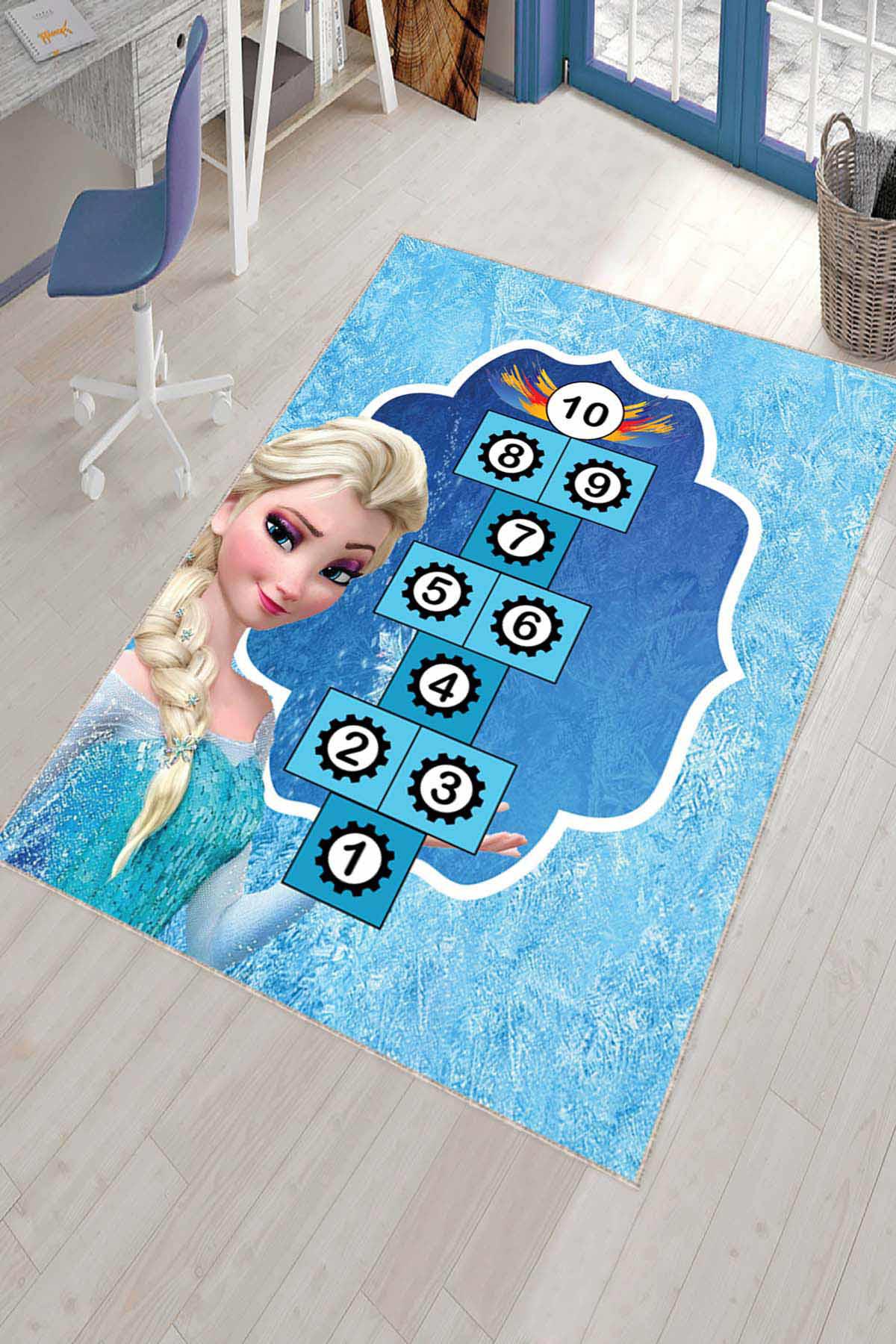 Viva Home AR1113 Çok Renkli 7 mm Mikropolyester Koku Yapmaz-Leke Tutmaz-Toz Tutmaz Yıkanabilir İnce Kaymaz Dot Taban Frozen Dikdörtgen Makine Dokuma Çocuk Odası Halısı 120x200 cm