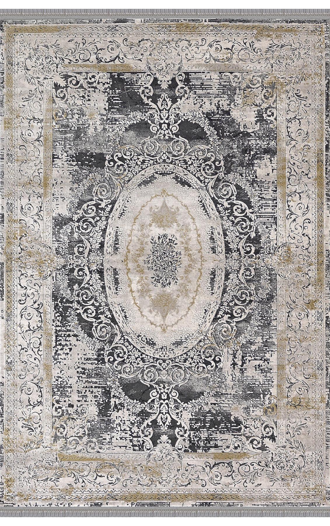 Padişah Santo 31881 Gri-Mavi 10 mm Akrilik Yıkanabilir İnce Dikdörtgen Makine Dokuma Salon Halısı 200x290 cm