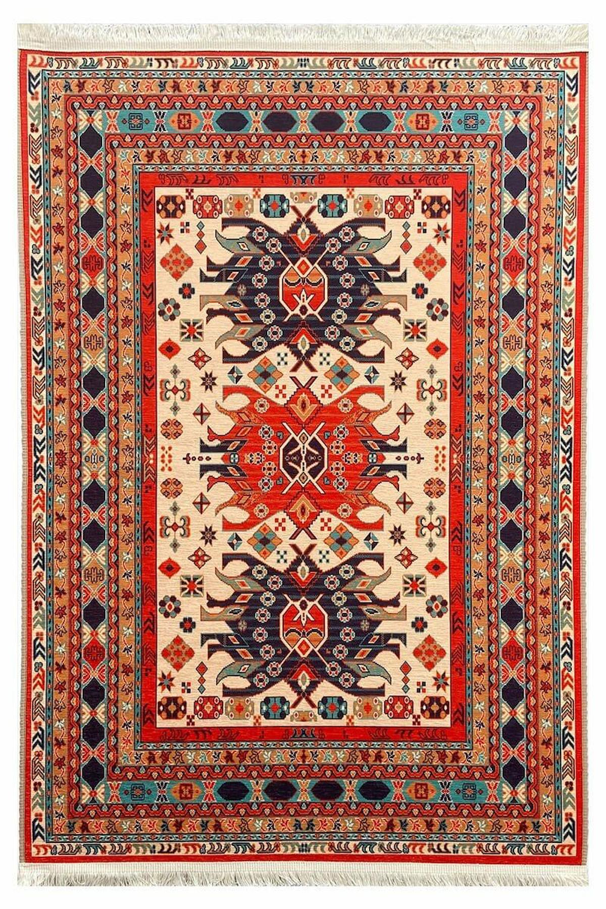 Prizma Home V6511 Çok Renkli Pamuk Toz Tutmaz Yıkanabilir Orta Dikdörtgen Makine Dokuma Oturma Odası-Salon Halısı 100x150 cm