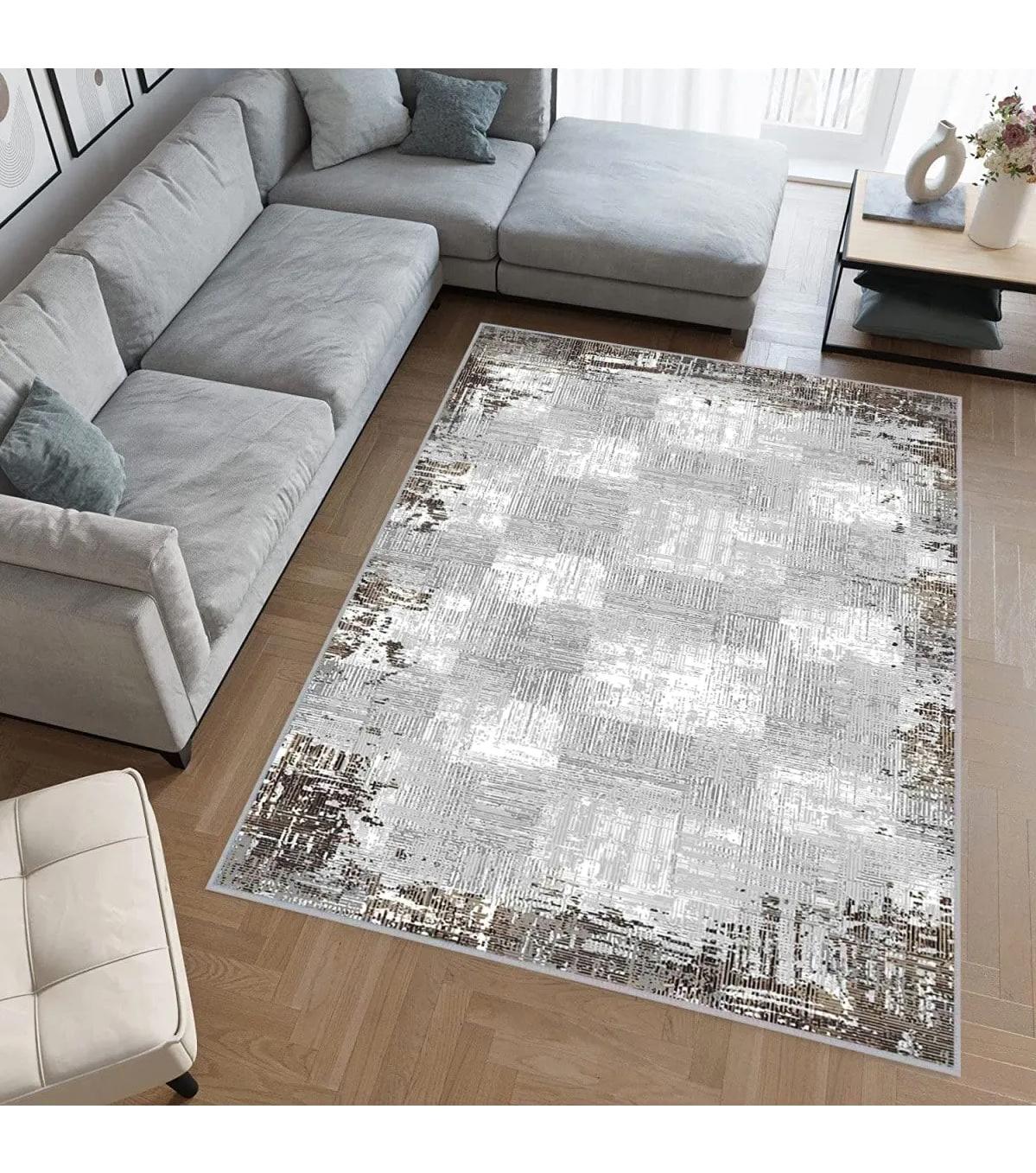 Rovigo Home RVG0522 Gri 8 mm Polyester Antibakteriyel-Leke Tutmaz-Toz Tutmaz Yıkanabilir İnce Kaymaz Dot Taban Dikdörtgen Makine Dokuma Salon Halısı 180x290 cm