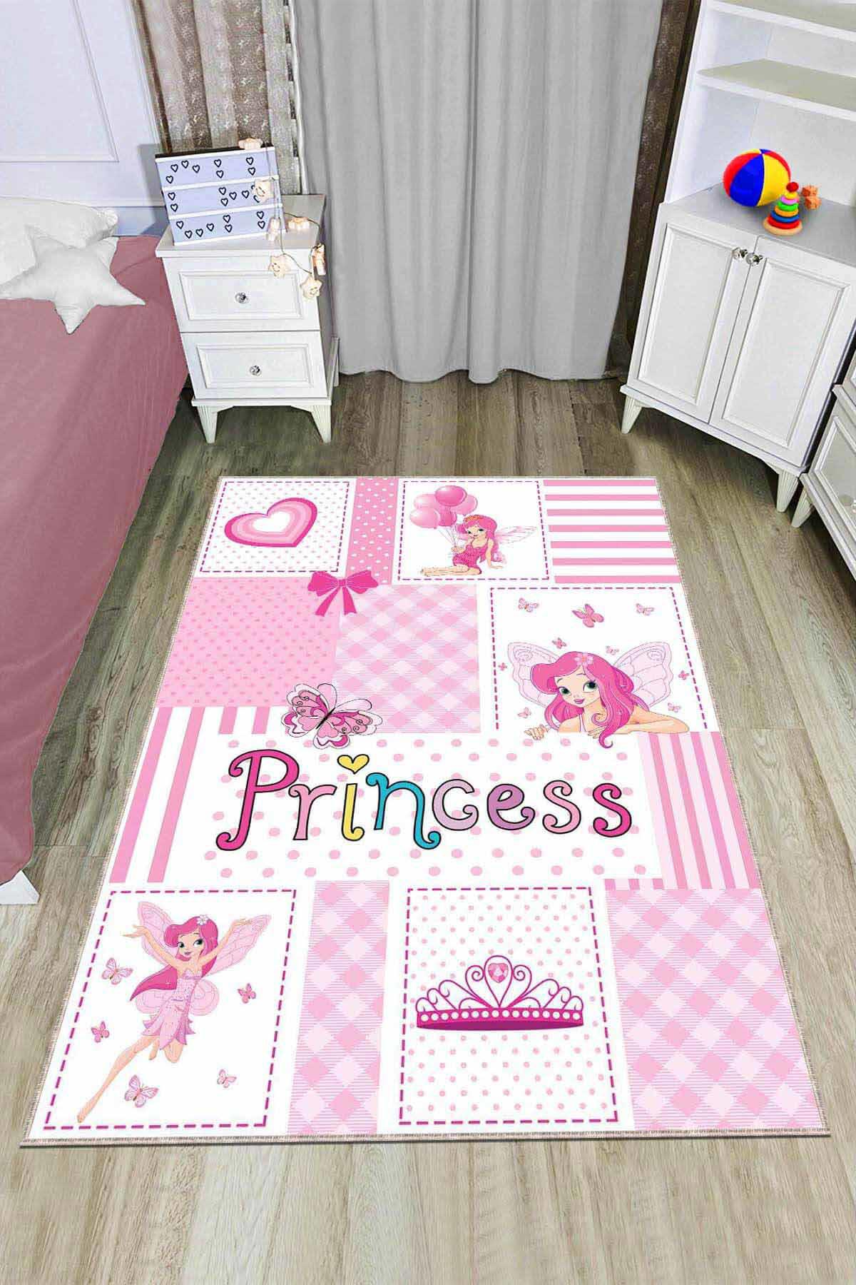 Viva Home AR775 Pembe 7 mm Mikropolyester Leke Tutmaz Yıkanabilir İnce Kaymaz Dot Taban Dikdörtgen Makine Dokuma Çocuk Odası Halısı 80x150 cm