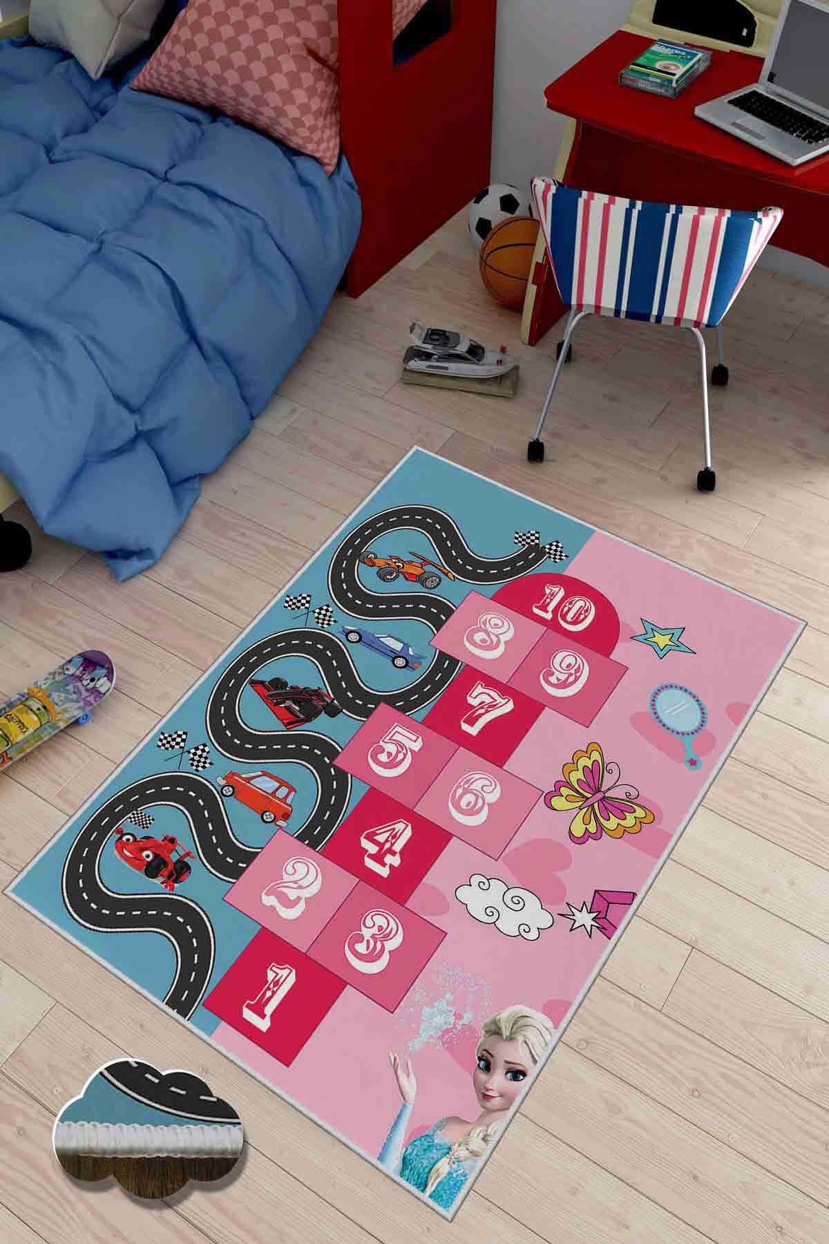 Homefesto Krem 5 mm Polyester Leke Tutmaz Yıkanabilir İnce Kaymaz Taban Eğitici Dikdörtgen Makine Dokuma Çocuk Odası Halısı 120x180 cm