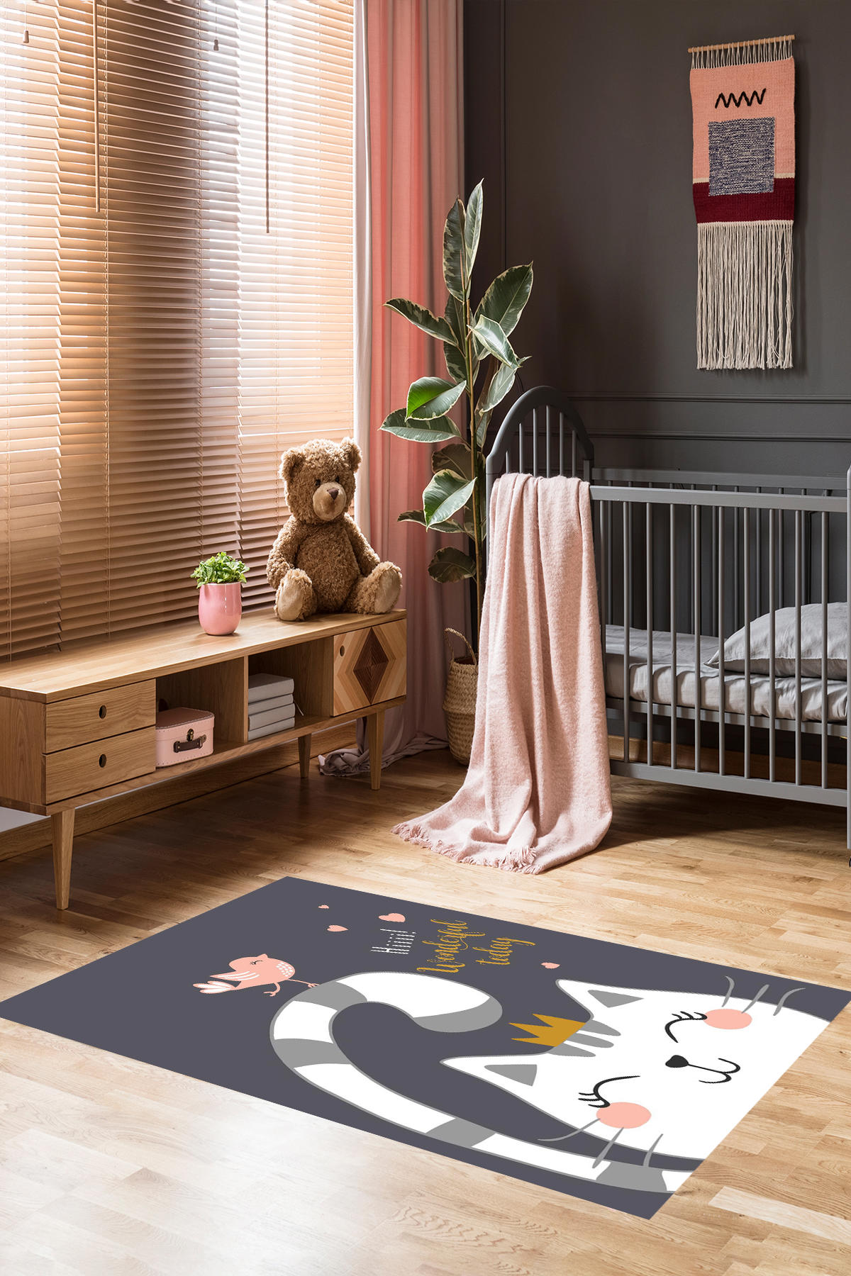 Homier Collection H-CK-10201A Krem 9 mm Pamuk Antibakteriyel Yıkanabilir Orta Kaymaz Dikdörtgen Makine Dokuma Çocuk Odası Halısı 160x230 cm