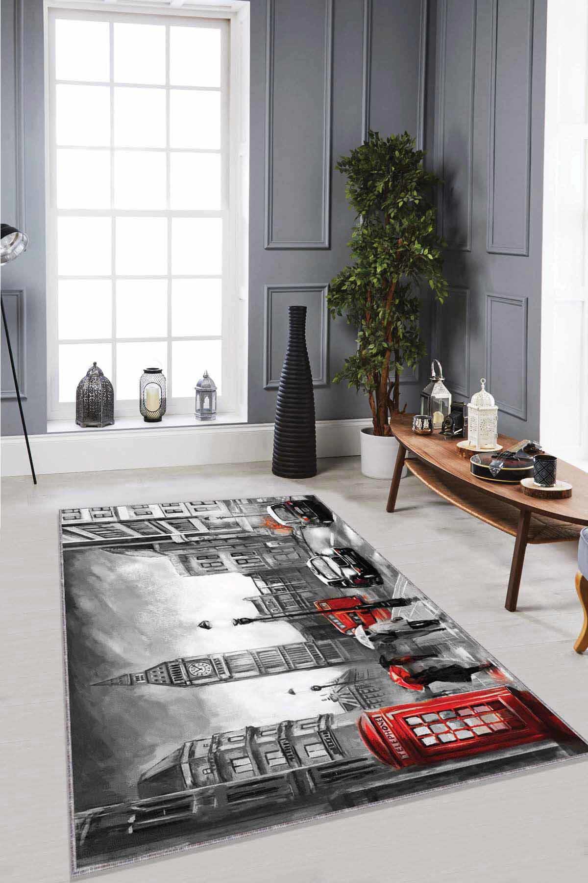 Viva Home RV337 Kırmızı 7 mm Mikropolyester Yıkanabilir Kaymaz Taban Dikdörtgen Makine Dokuma Halı 200x290 cm